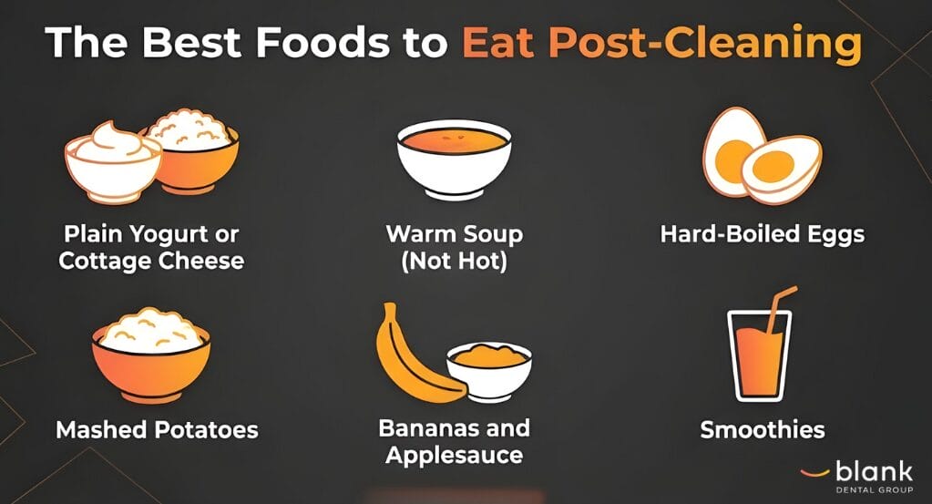 Infographic showing the best foods to eat after a professional dental cleaning